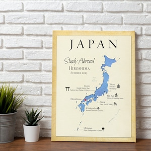 Japan Map, Japan Travel Memento for Study Abroad Students, Japan Travel Keepsake Map Gift, Personalized Map of Your Trip to Japan