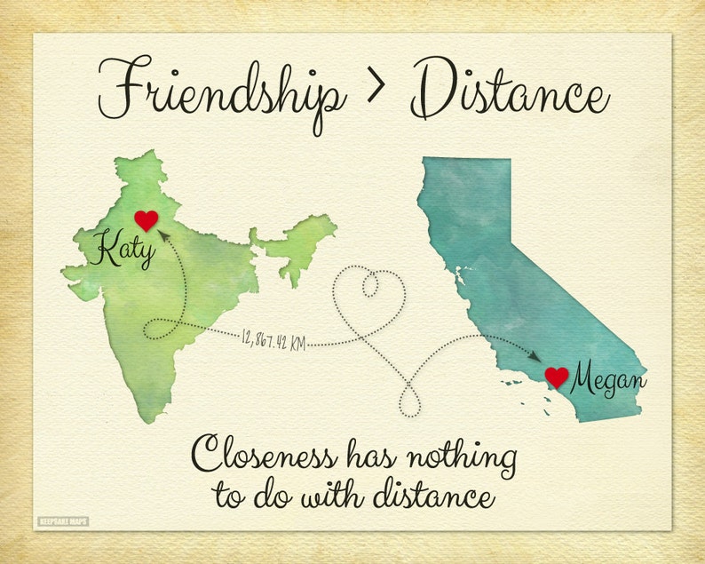 Friendship is Greater Than Distance Map Gifts for Friend Who Etsy