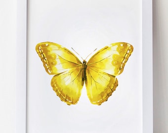 Butterfly Print Wall Art, Yellow Butterfly Art, Bedroom Wall Print, Mustard Yellow Print, Yellow Dorm Decor, Butterfly Decor, DOWNLOADable