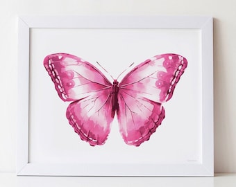 Fuchsia Pink Butterfly Print, Teen Girl room decor Pink Butterfly artwork, Girl room art Teen Bedroom wall art Girly decor DOWNLOADABLEart