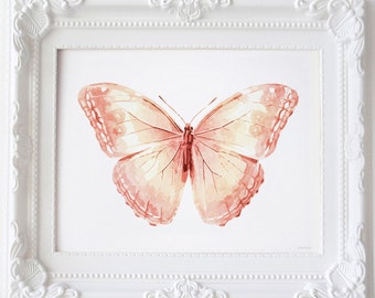 Licht koraalkleurige vlinder muurdecoratie, printbare vlinderprint voor aan de muur, muurdecoratie voor de babykamer van een meisje, decoratie voor de kinderkamer, babycadeau