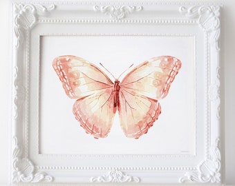Butterfly wall art PRINTABLE Baby Girl nursery decor, Light coral pink Girl baby room ideas for bedroom girls room decor New baby girl gift