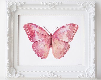 Pink Butterfly art print, Teen Girl room print, Girly wall art Bedroom decor, Nursery girl decor above bed PRINTABLE Desk art Vanity decor