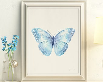 Baby Blue Butterfly Print, PRINTABLE Home decor, Baby bedroom print, Light blue Butterfly Nursery Decor, Pastel Blue Baby Nursery wall decor