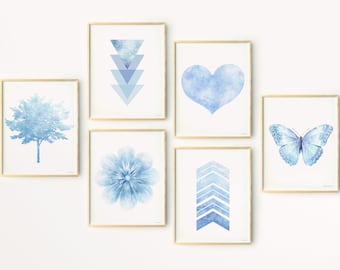 Gallery Set of 6 prints Teen Girl room Light blue Above bed decor, Sky blue bedroom wall decor idea Preteens Girls Dorm room decor DOWNLOAD