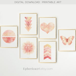 Light coral wall art Above bed decor Set of 6 prints Teen Girl room Gallery wall decor idea for bedroom Girls room art Dorm decor DOWNLOAD