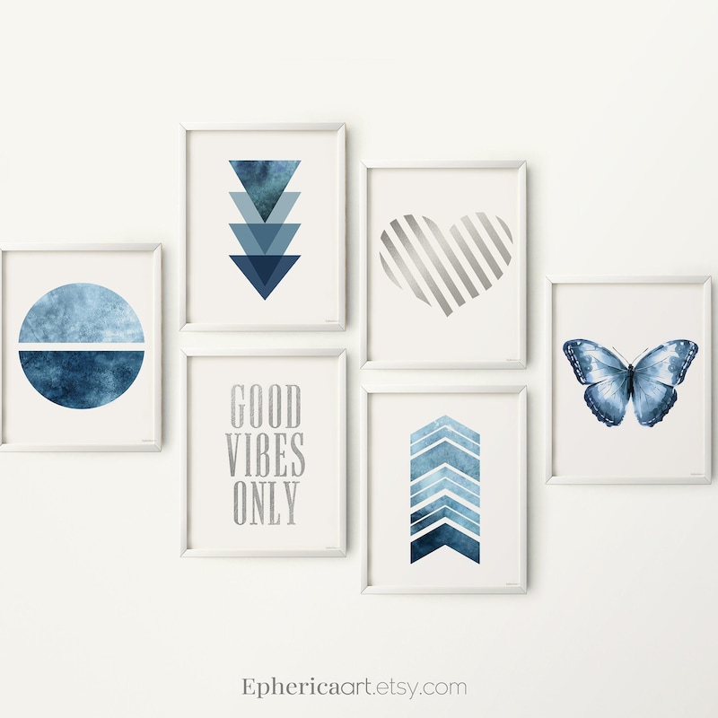 Blue and Silver Wall Art Etsy