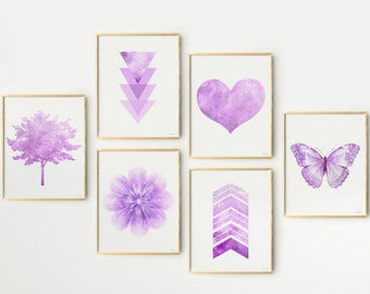 Girl Bedroom Gallery wall art, Lavender purple wall decor Above bed prints Set of 6 wall art, Teen Girls room decor Dorm art prints DOWNLOAD