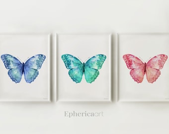 Butterflies wall art, Butterflies Set 3 prints, Kids Room wall art Trio of Butterfly Wall Prints, Bedroom Print set PRINTABLE Digital Prints