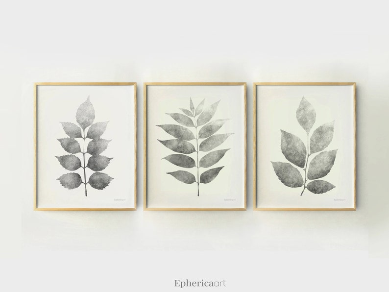 Gray Wall Decor Print Set of 3 Gray Plants Art Prints 3 Piece Etsy
