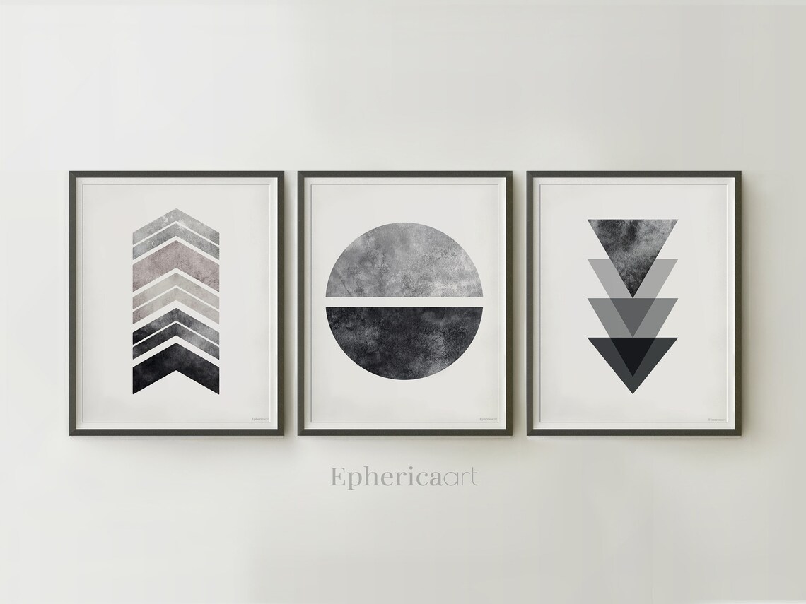 3 Print set Scandi Nordic decor Black and white art Geometric Etsy