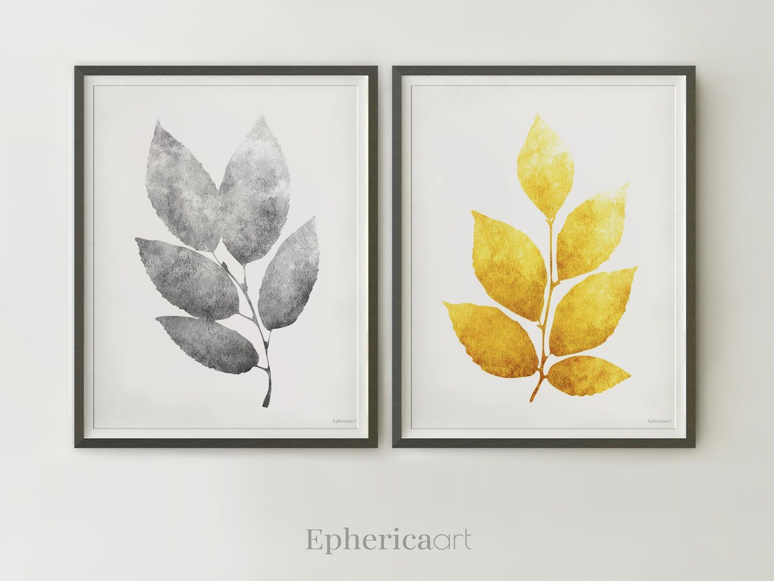 Wall art print Set of four prints Gray and Yellow wall decor Etsy