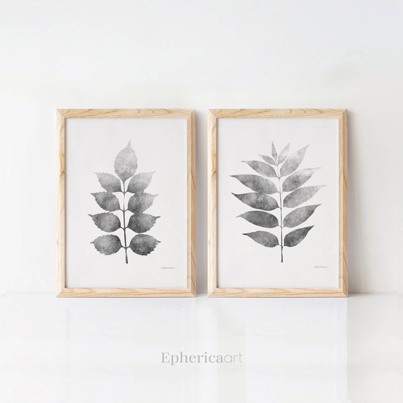 Small art prints set Black white Botanical Pictures set Gray Etsy