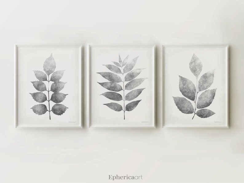 Gray Wall Decor Print Set of 3 Gray Plants Art Prints 3 Piece Etsy