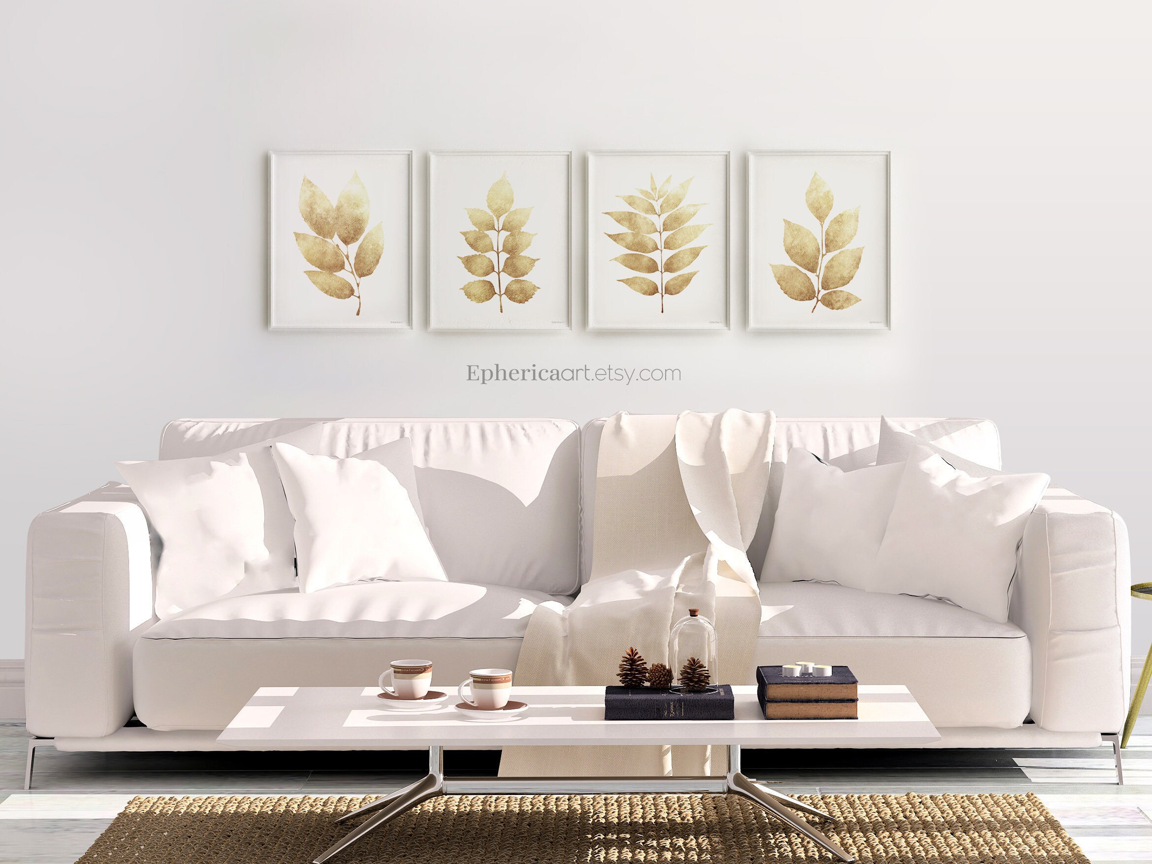 Living room print set DOWNLOAD 16x20 Posters set Beige Leaves Etsy