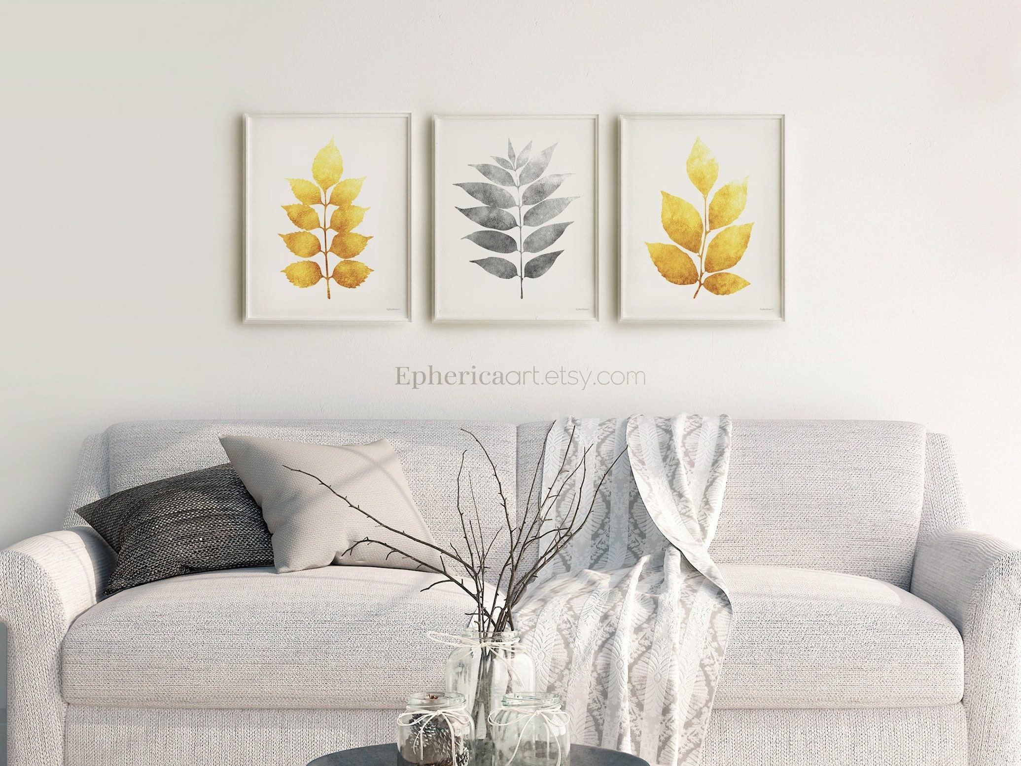 Wall decor prints for DOWNLOAD Mustard yellow and gray art | Etsy
