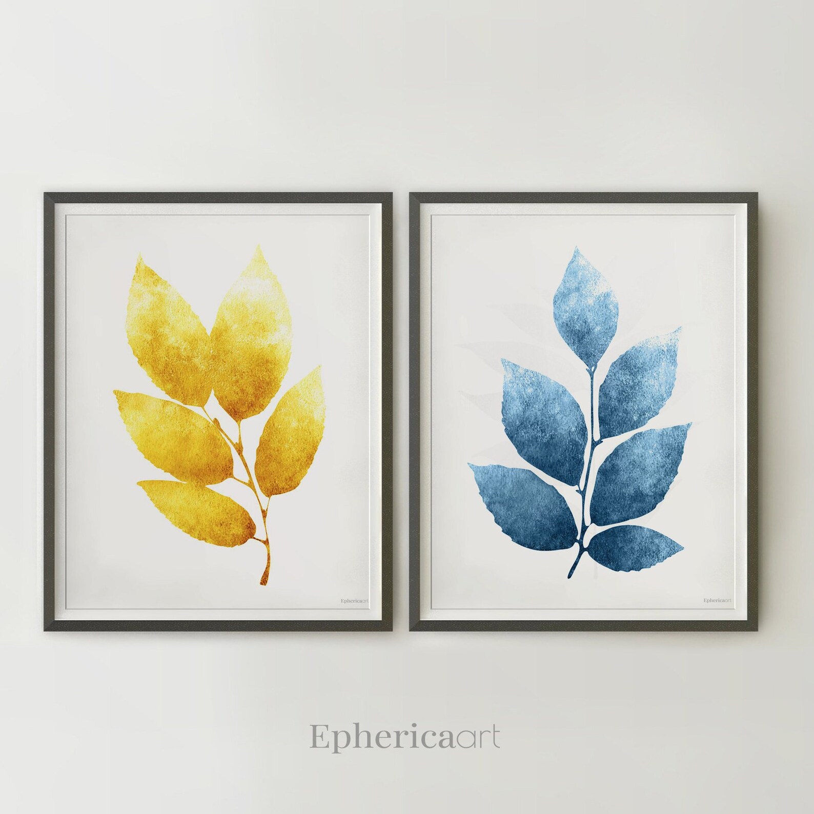 Mustard Yellow and Blue Wall Art DOWNLOAD Colorful Botanical Etsy