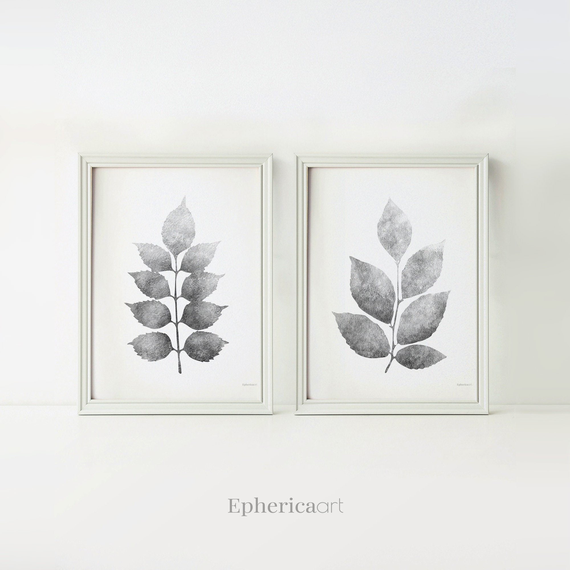 Wall art prints 8x10 wall decor 5x7 Set of 2 Gray Leaves Etsy