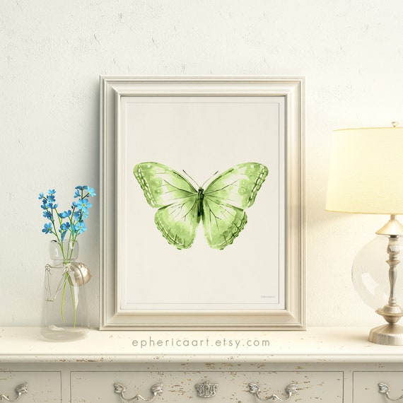 Light Green Butterfly Art Bedroom Printable Wall Art Butterfly Nursery Wall Print Pastel Green Baby Room Decor Idea Little Girl Room Decor