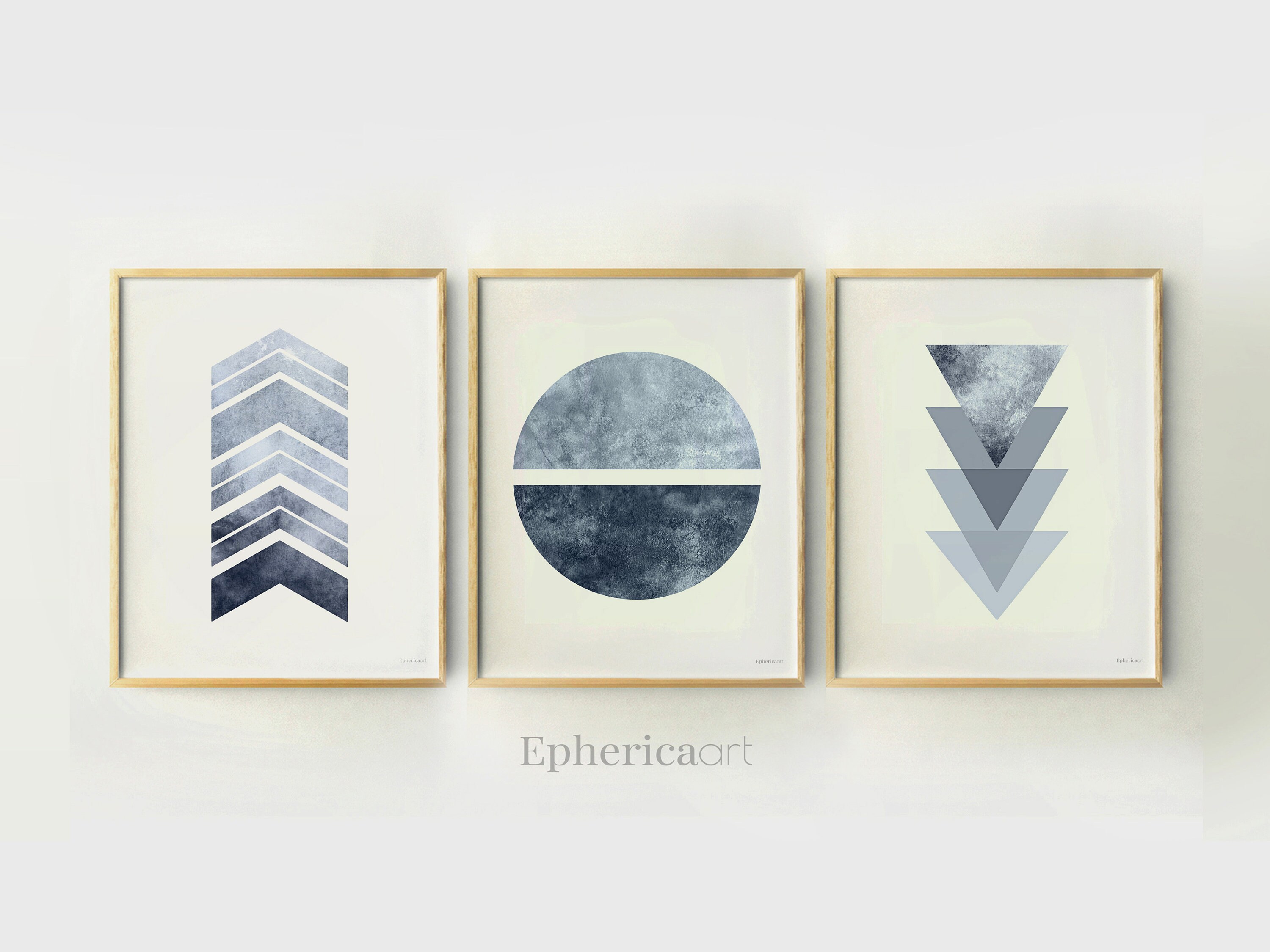 Blue Gray wall art Trio of prints Modern home wall décor Etsy