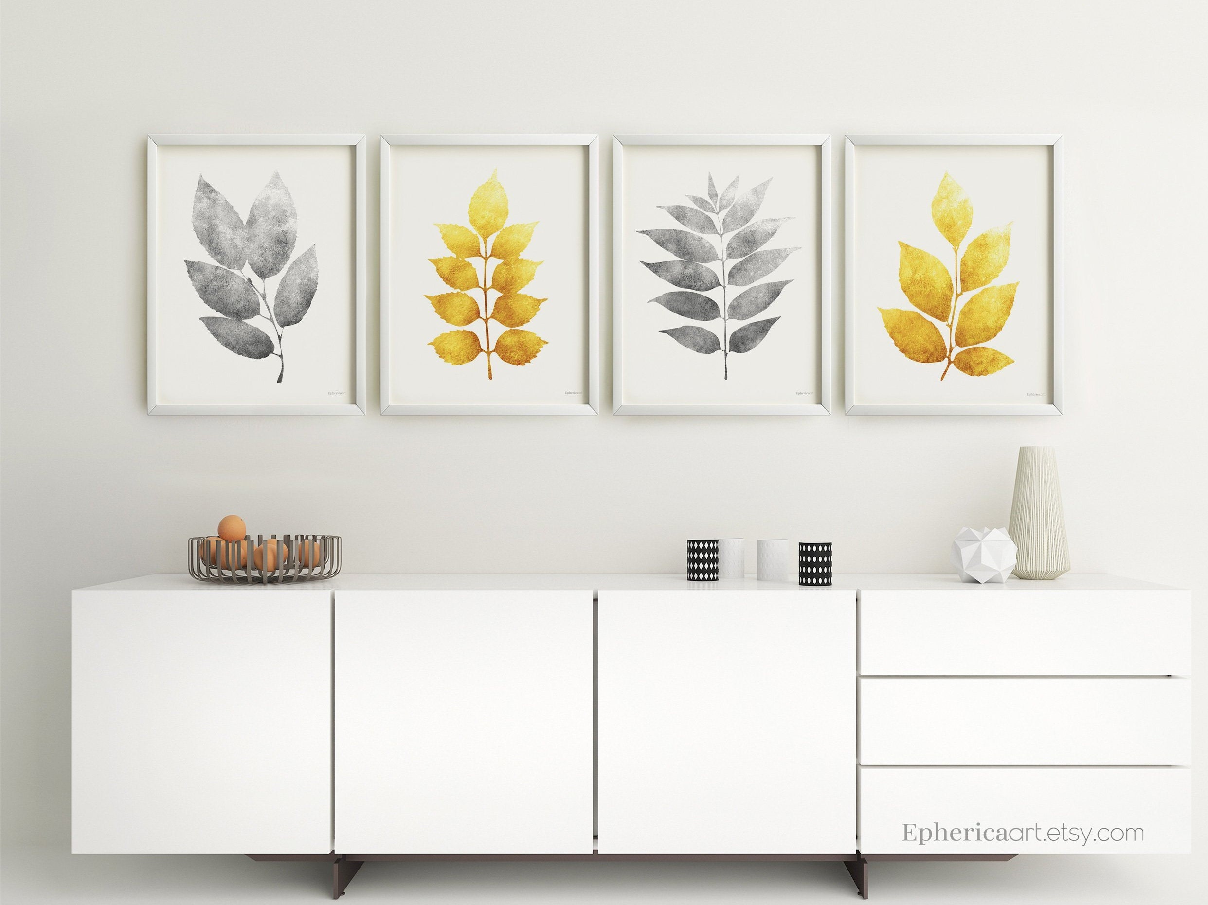 Grey and Yellow Wall Art Posters Set of 4 Living Room Art Etsy Canada