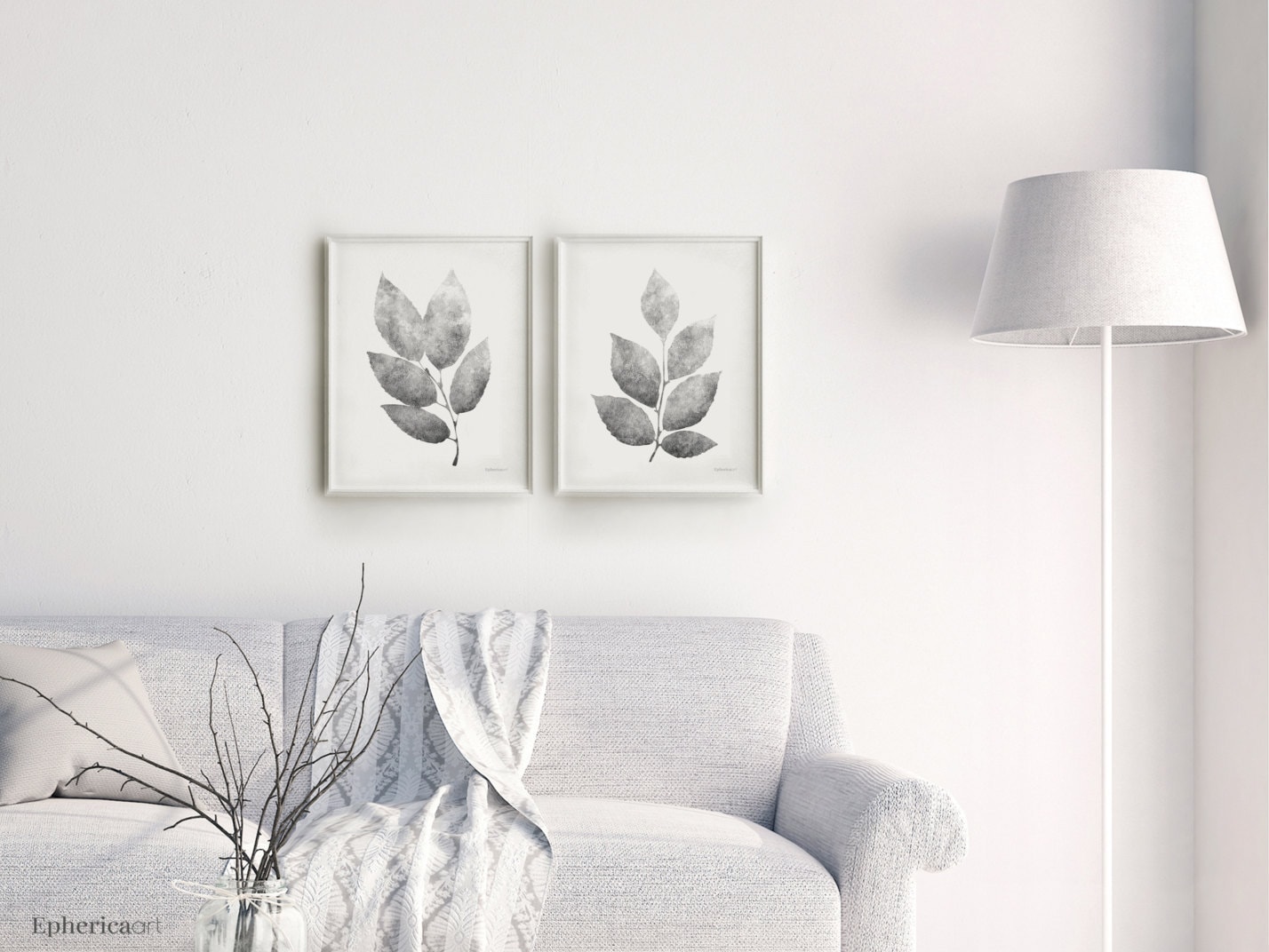 Black and white Botanical prints Living room wall art ...