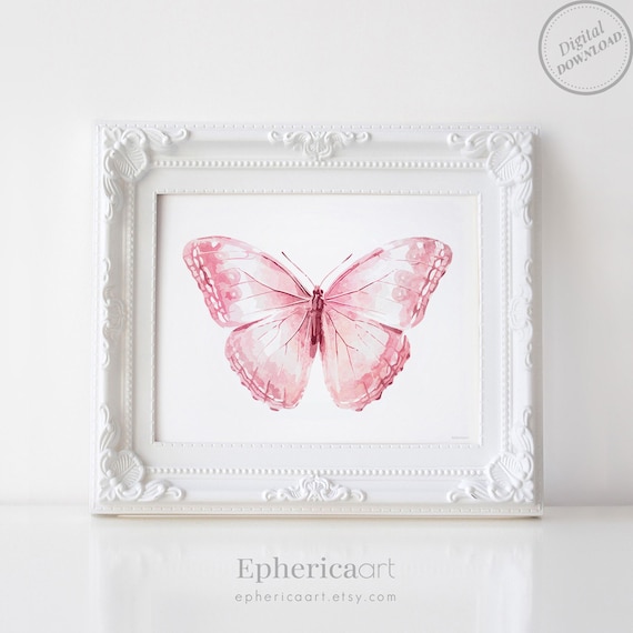 Pink Butterfly art print Light pink art. Printable art print Girly wall art Bedroom decor. Nursery girl decor Above crib Butterfly wall art