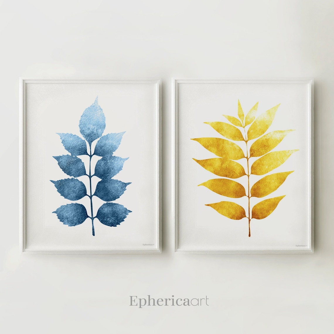Navy Blue Mustard Yellow wall print set Two wall decor prints Etsy