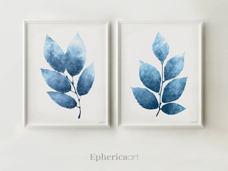 Navy Blue Prints Set of 2 Blue Artworks Dark Blue Bathroom Etsy