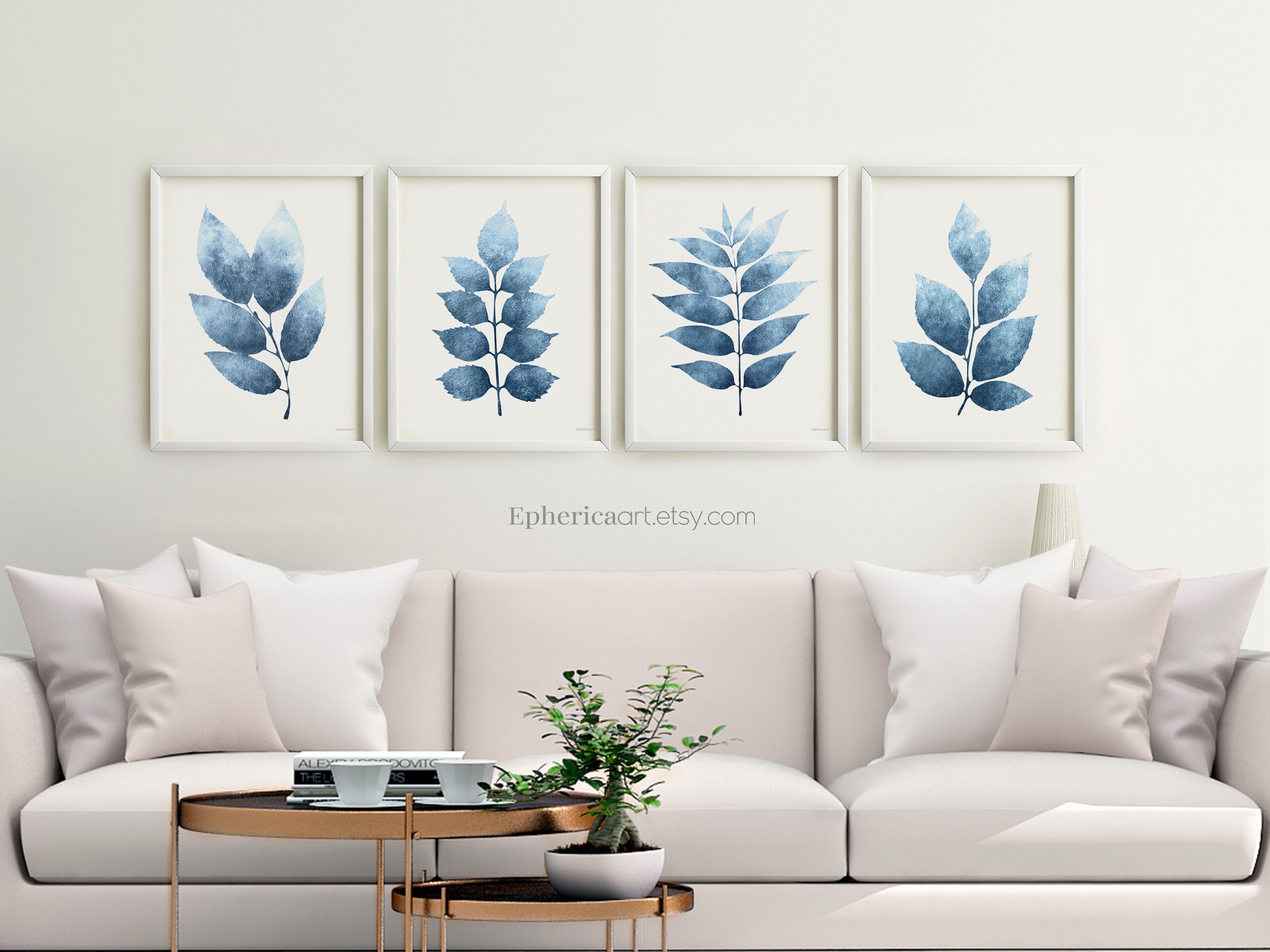 Blue Wall Decor Set Above Sofa Wall Art Blue Print Set Of 4 Etsy