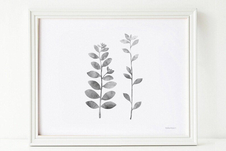 Set of 2 Grey Leaves Prints 8x10 Black and White Botanical Etsy