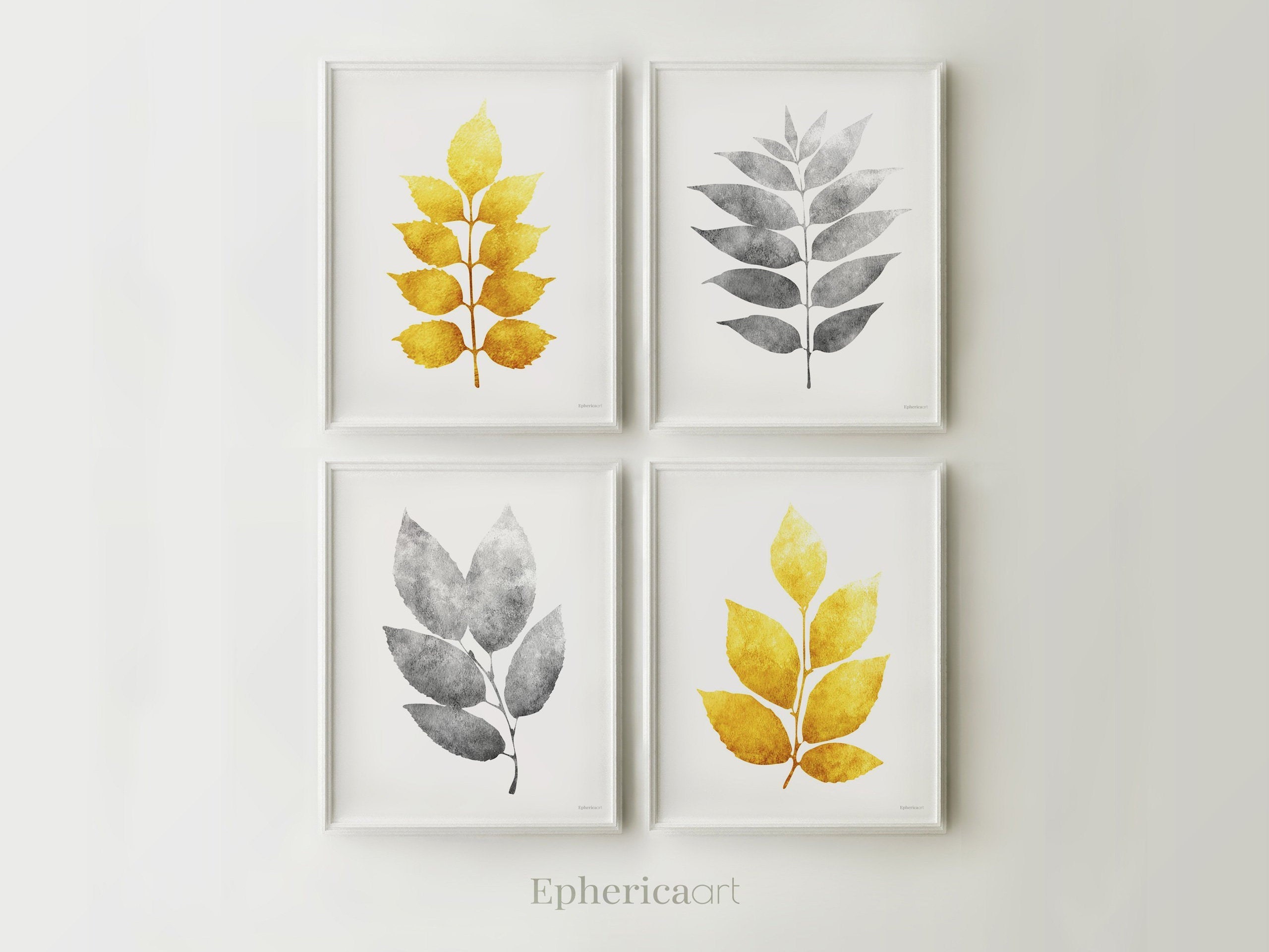 Grey and Yellow Wall Art Posters Set of 4 Living Room Art Etsy Canada