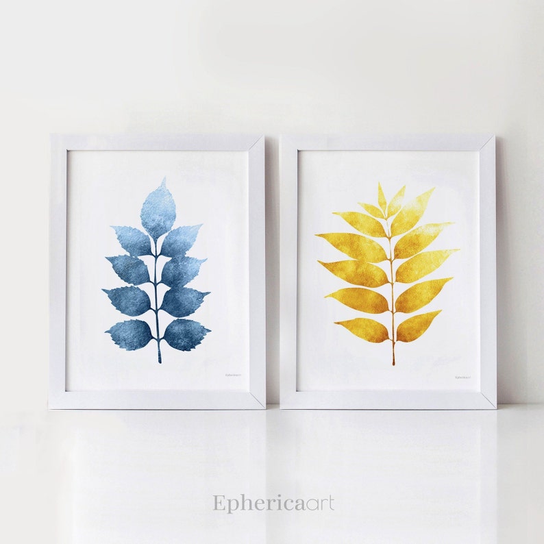 Navy Blue Mustard Yellow wall print set Two wall decor prints Etsy