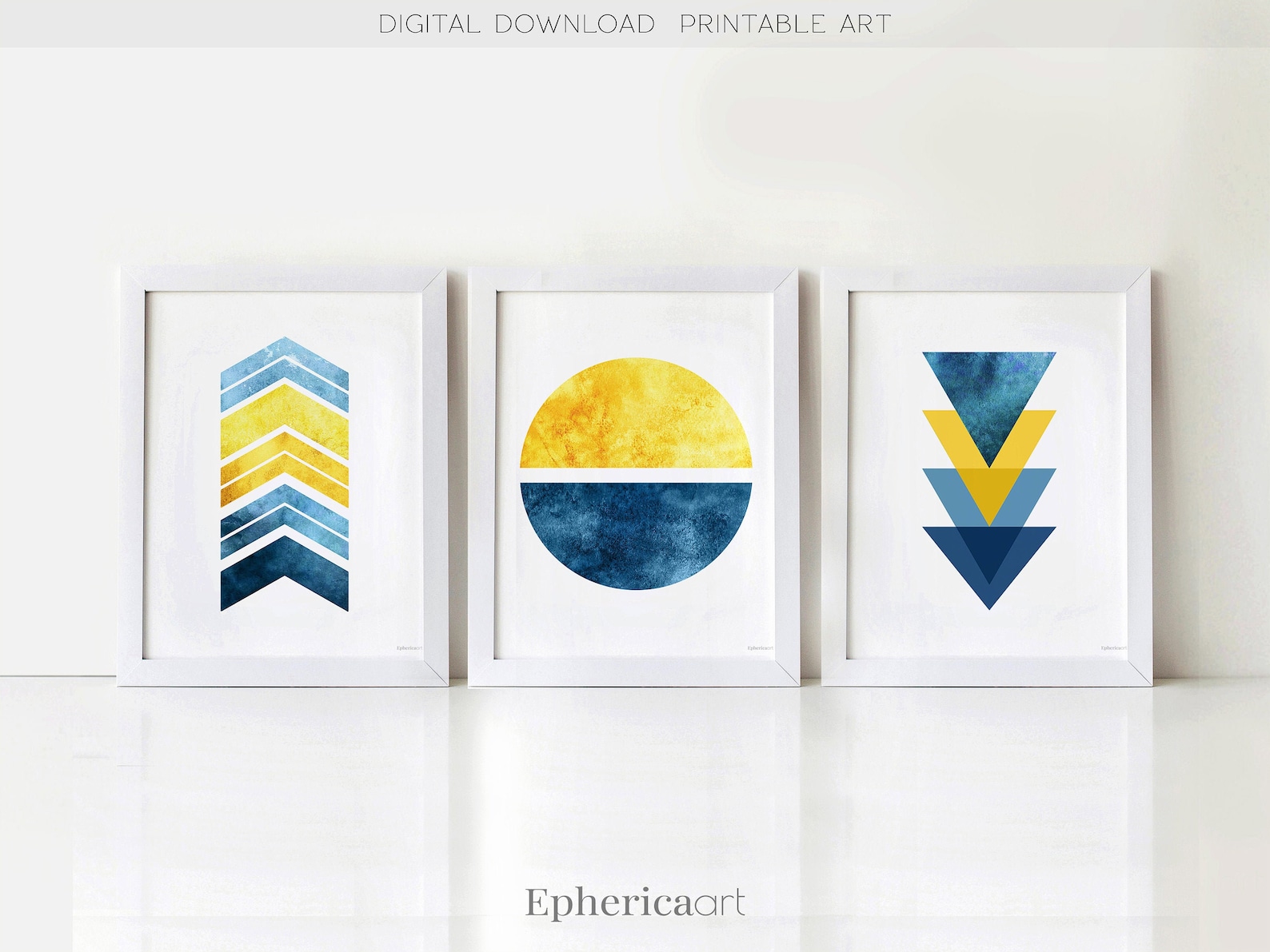 Mustard Yellow and Blue wall art Dorm decor Abstract Etsy