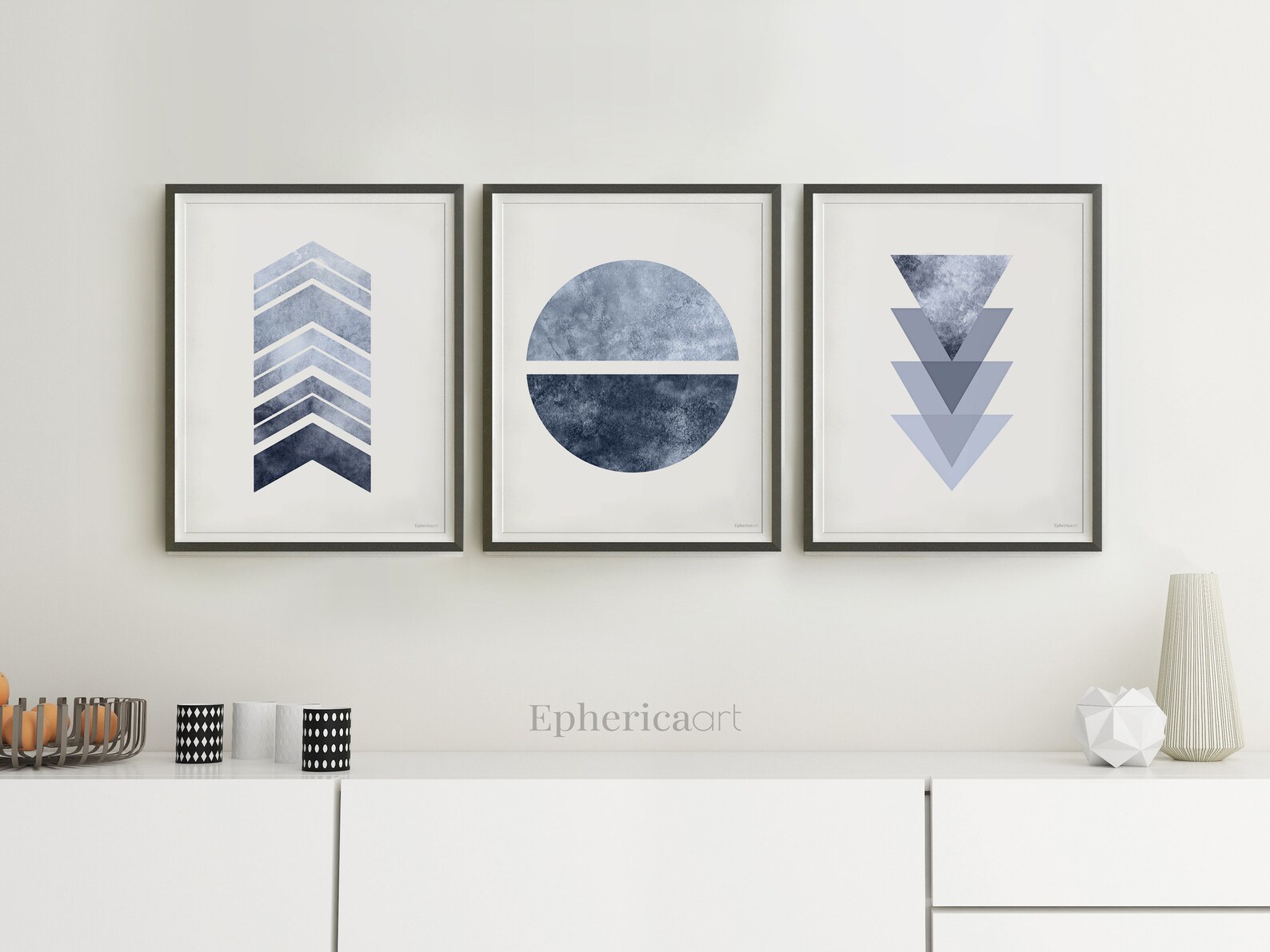 Blue Gray wall art Trio of prints Modern home wall décor Etsy