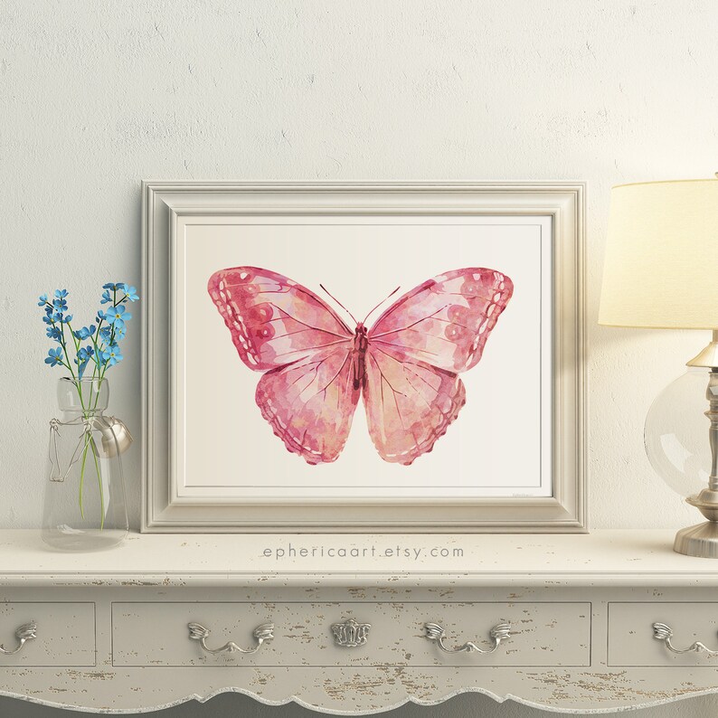 Pink Butterfly art print Girl room print Girly wall art Etsy