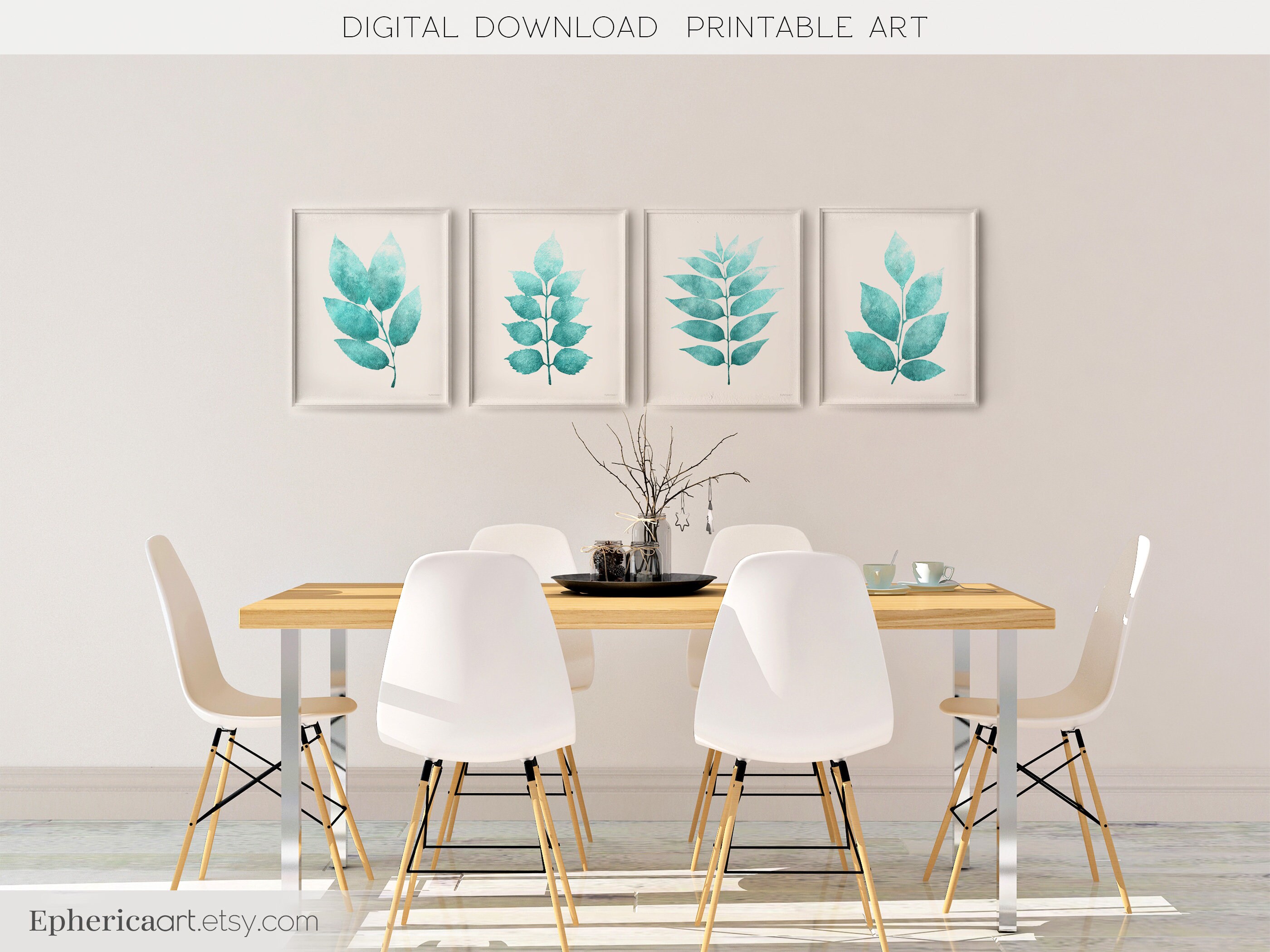 Turquoise wall decor Set of four prints Bedroom art pictures Etsy