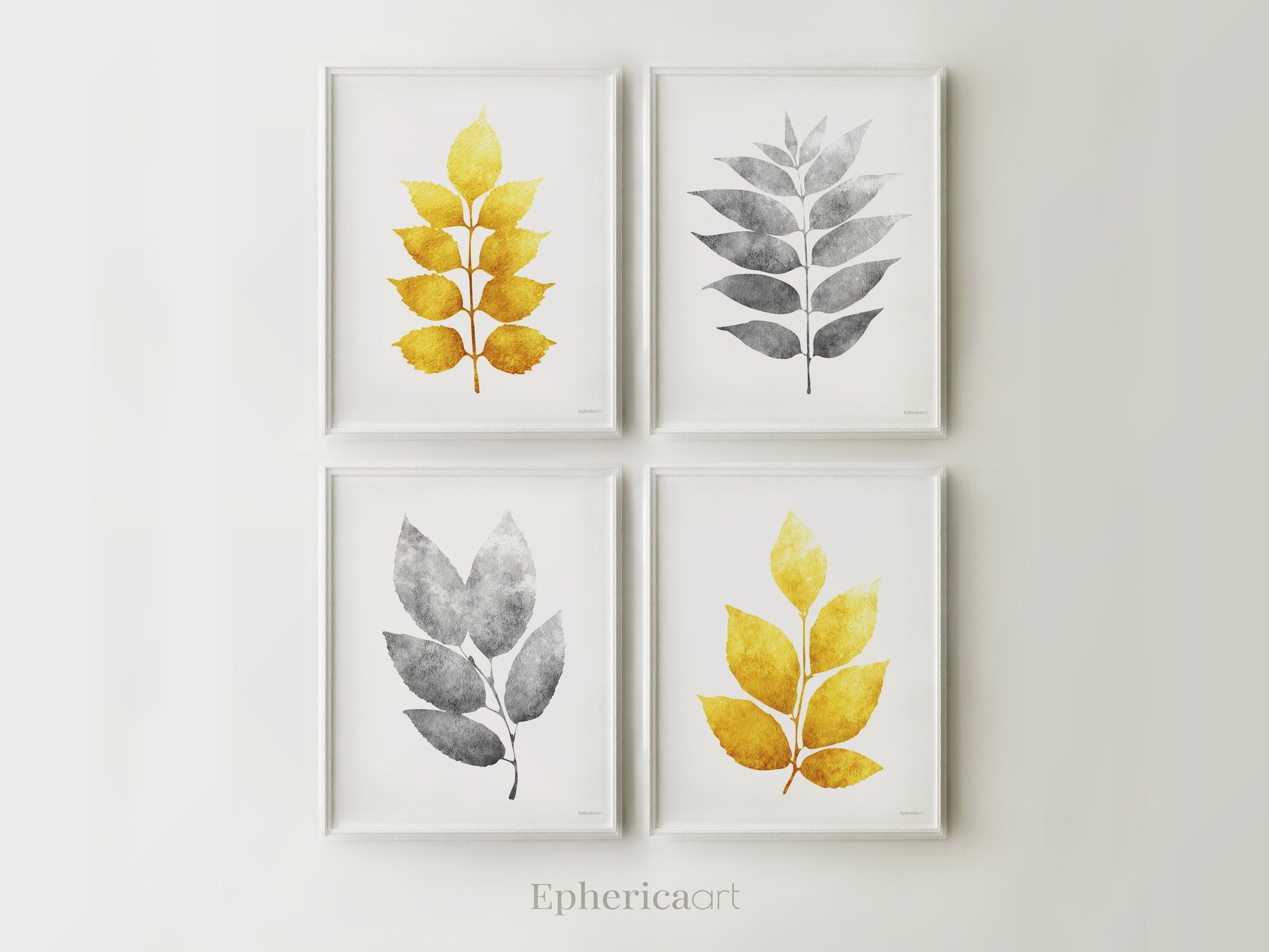Wall Decor Set of Prints Gray and Yellow Wall Art Set of 4 Etsy