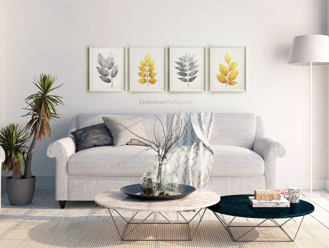 Wall Decor Set of Prints Gray and Yellow Wall Art Set of 4 Etsy
