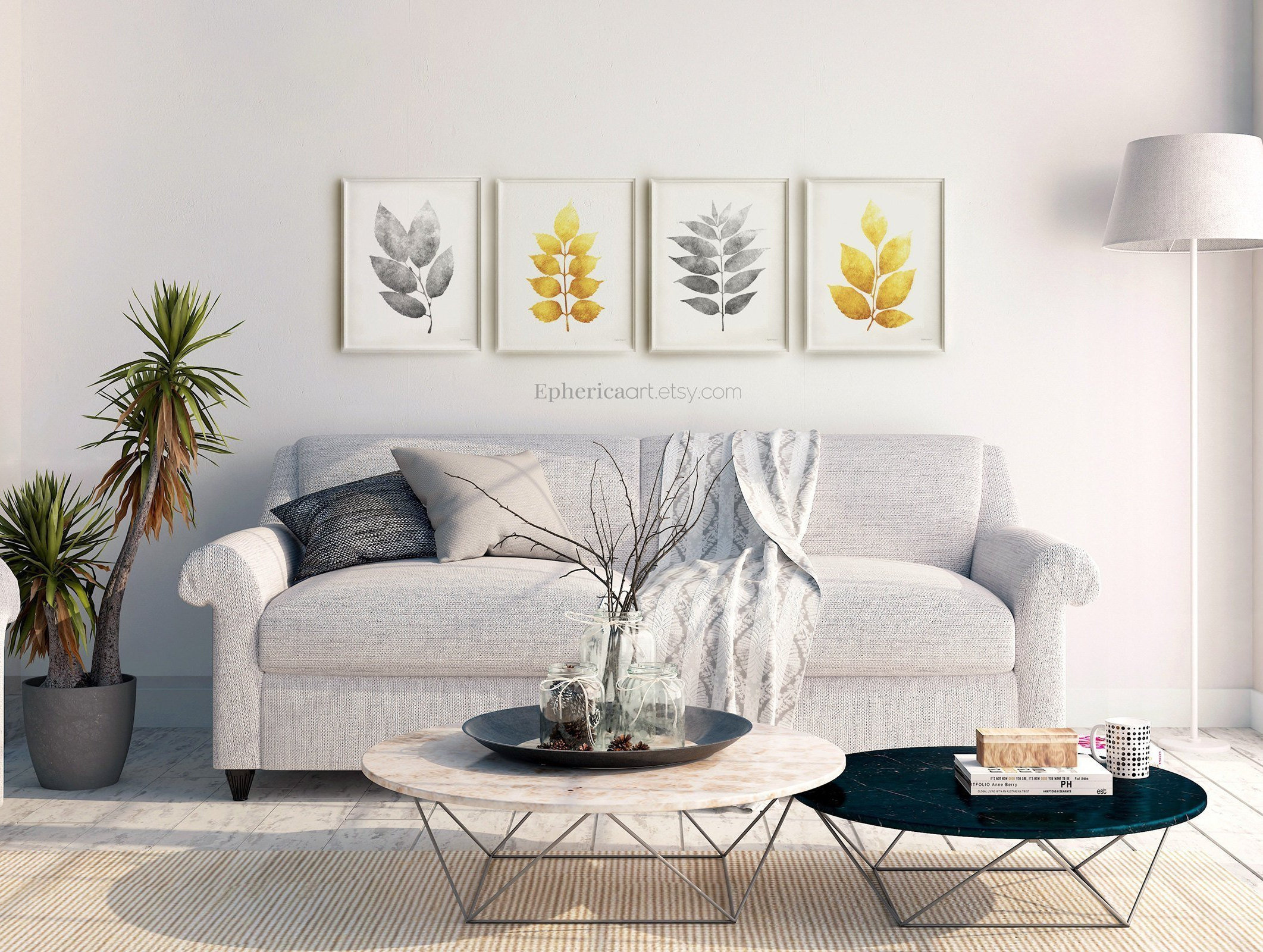 Wall Decor Set of Prints Gray and Yellow Wall Art Set of 4 Etsy