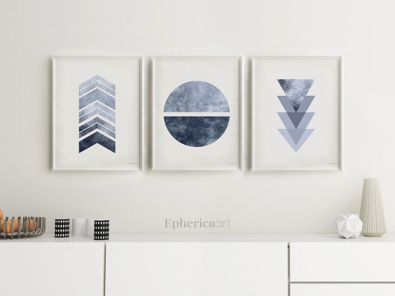 Blue Gray wall art Trio of prints Modern home wall décor Etsy