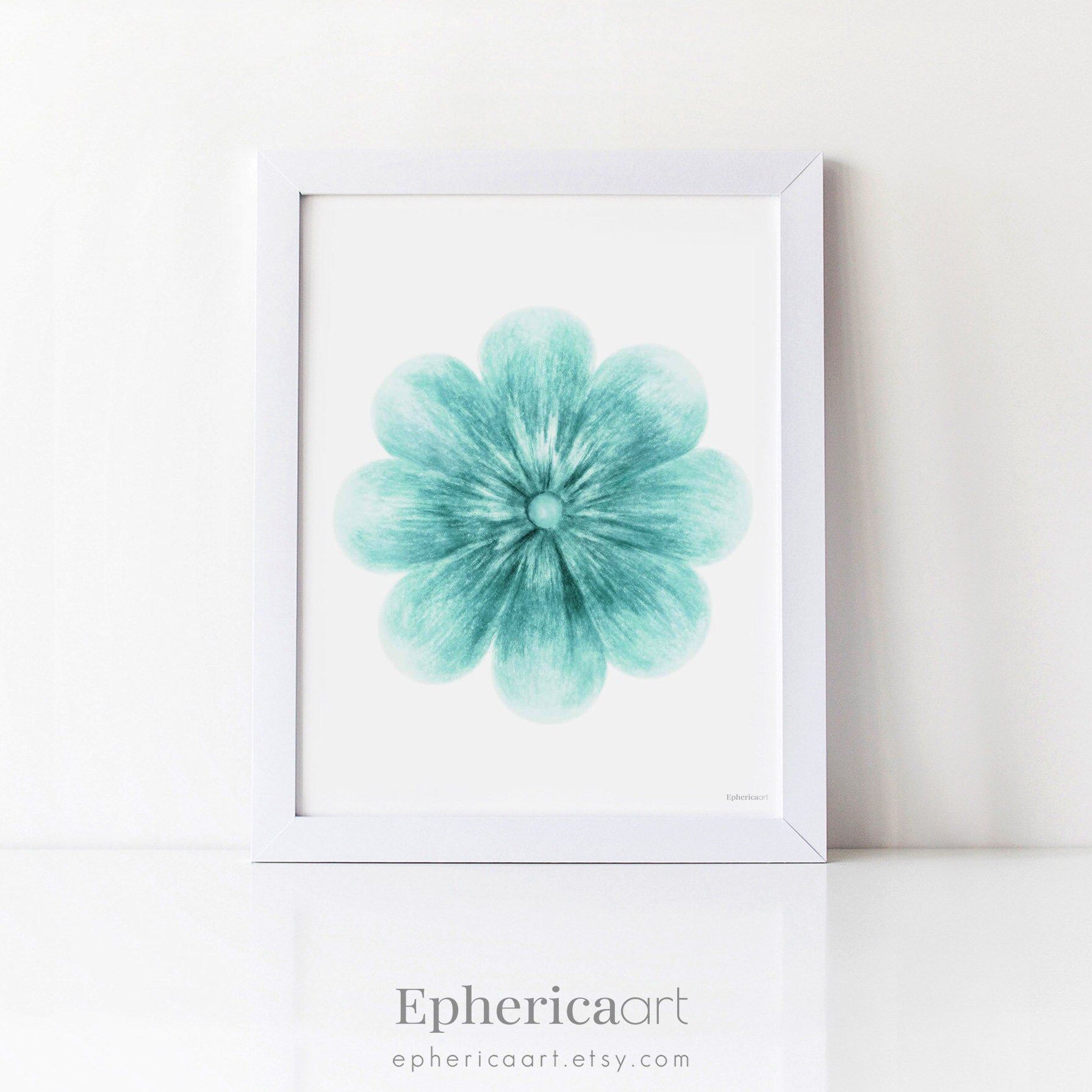 Teal Flower wall art Floral room decor Simple art Floral Etsy