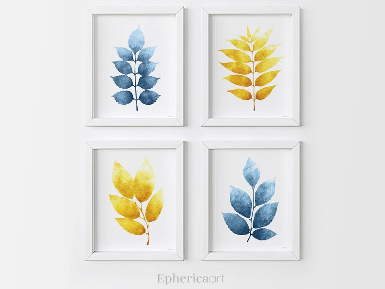 Yellow and blue wall art Set of 4 wall prints Colorful wall | Etsy