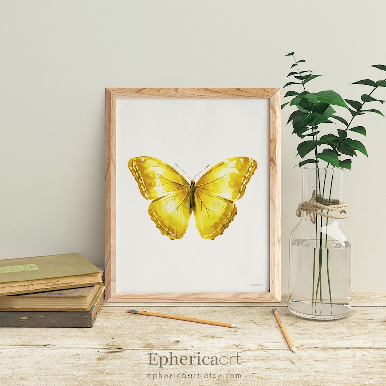 Butterfly Print Wall Art Yellow Butterfly Art Bedroom Wall Etsy
