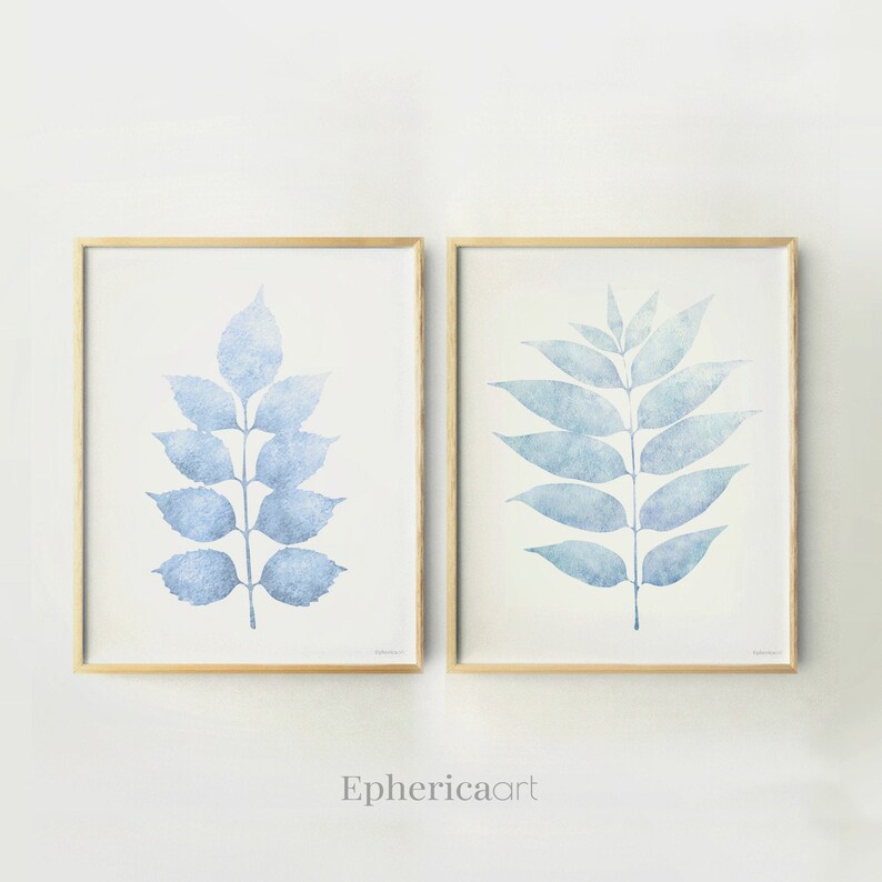 Light Blue Print Set Pastel Wall Art Cottage Wall Decor Etsy