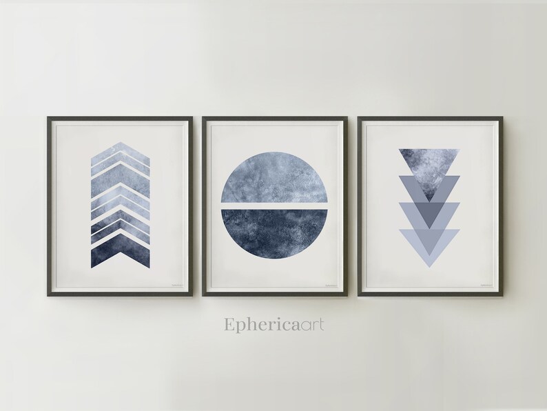 Blue Gray wall art Trio of prints Modern home wall décor Etsy