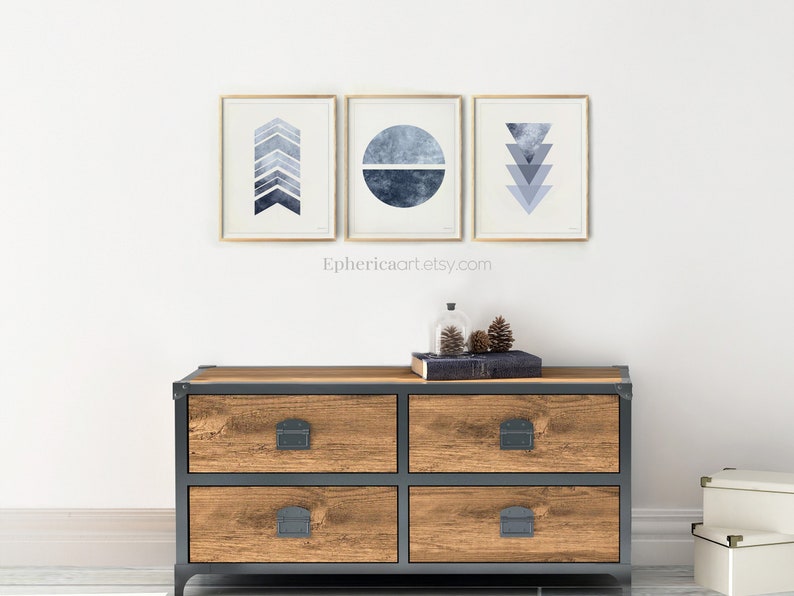 Blue Gray wall art Trio of prints Modern home wall décor Etsy