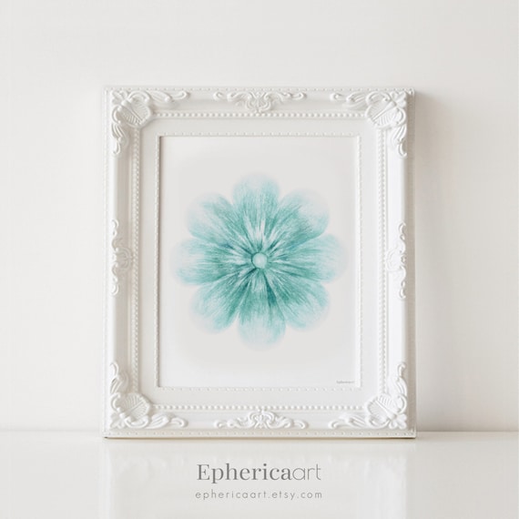 Wall Flower Light Teal Artwork Pastel Teal Flower Prints For Walls Light Blue Flower Downloadable Art Teal Nursery Little Girls Room Art
