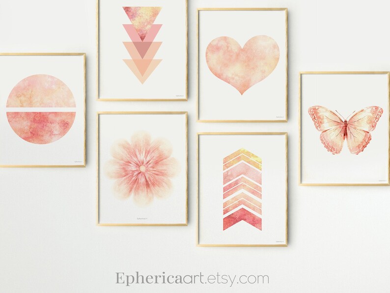 Light coral wall art Above bed decor Set of 6 prints Teen Girl room Gallery wall decor idea for bedroom Girls room art Dorm decor DOWNLOAD
