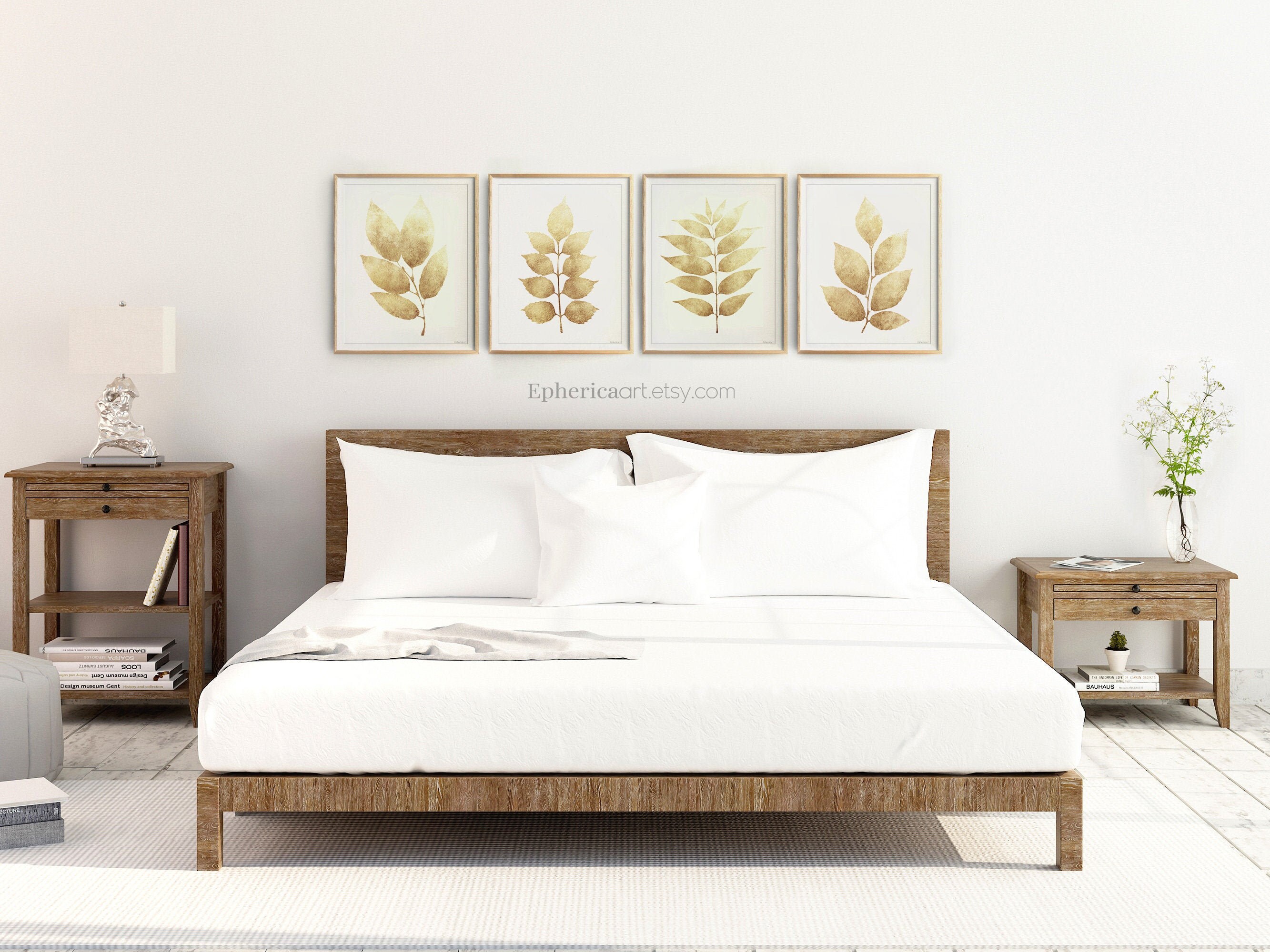 Master Bedroom art Set of 4 wall art Leaves Boho wall decor | Etsy